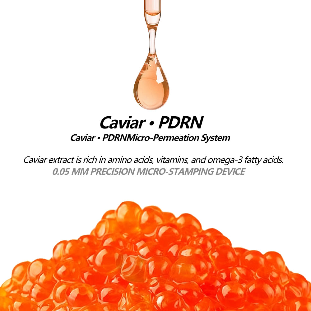 flysmus® Micro-Infusion System — Caviar · PDRN · Exosome Renewal 0.05 mm stamp with Hyaluronic Acid & Collagen Peptides for firmer, smoother, brighter skin in 5 minutes at home