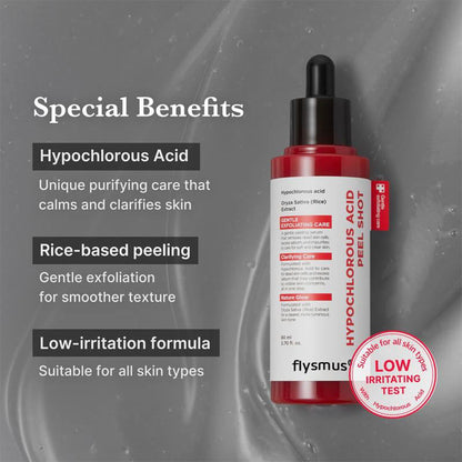 Hypochlorous Acid Rice Peel Shot Duo For Face & Body | Gentle Exfoliating Serum for Dead Skin Cells & Pore Care, Blackheads & Excess Sebum Control | Rice Extract, Hypochlorous, Panthenol for Hydrating & Smoothing Care