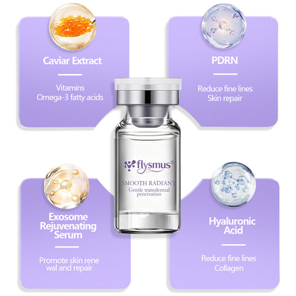 flysmus® Micro-Infusion System — Caviar · PDRN · Exosome Renewal 0.05 mm stamp with Hyaluronic Acid & Collagen Peptides for firmer, smoother, brighter skin in 5 minutes at home