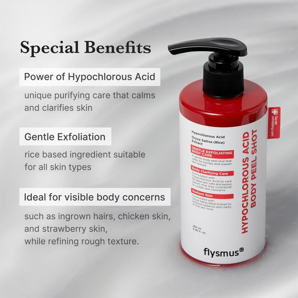 Hypochlorous Acid Rice Peel Shot Duo For Face & Body | Gentle Exfoliating Serum for Dead Skin Cells & Pore Care, Blackheads & Excess Sebum Control | Rice Extract, Hypochlorous, Panthenol for Hydrating & Smoothing Care